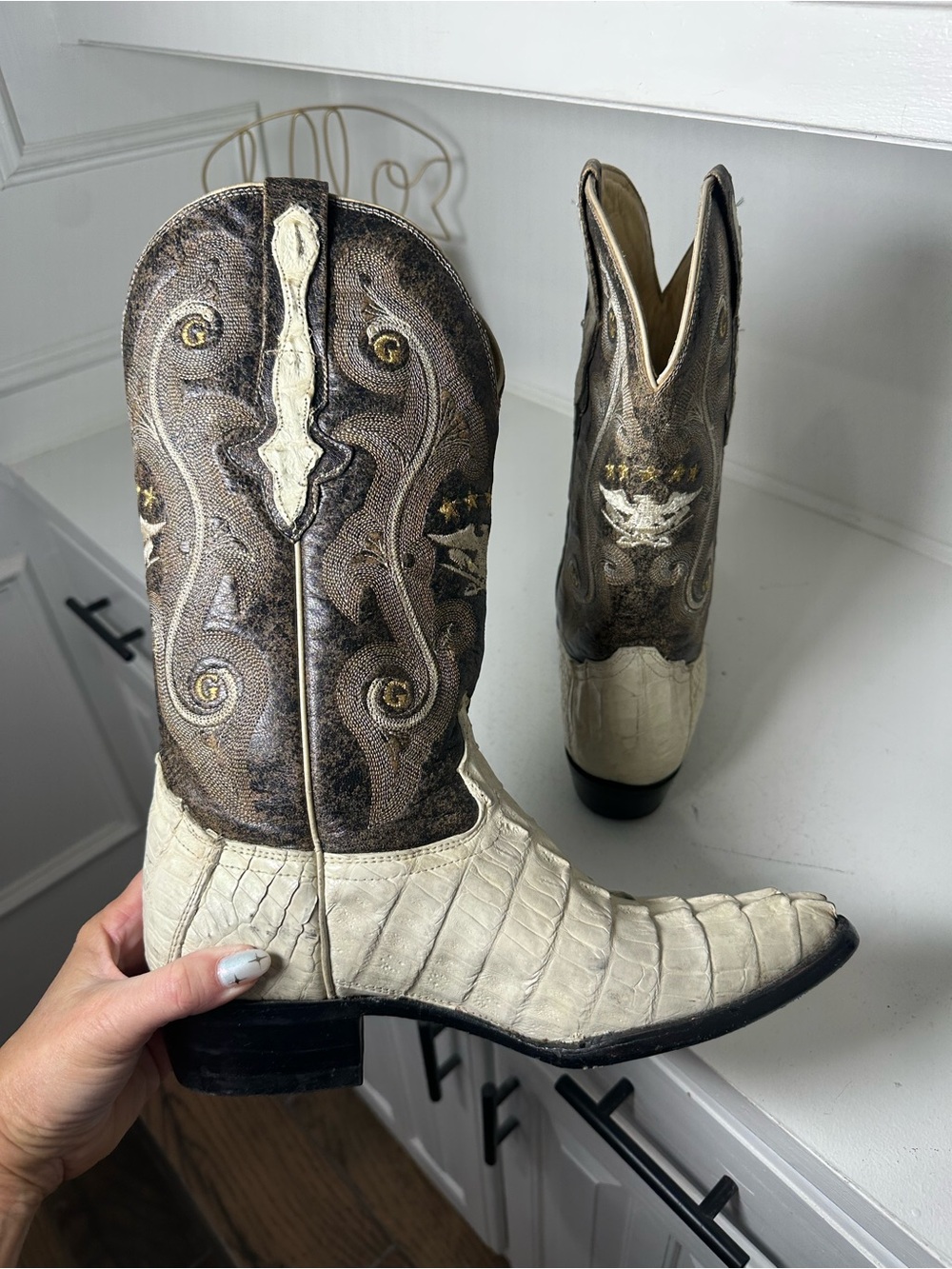El General Exotic Cowboy Boots Men’s 8 D Women’s 9.5 White Croc Leather Western - Picture 7 of 9